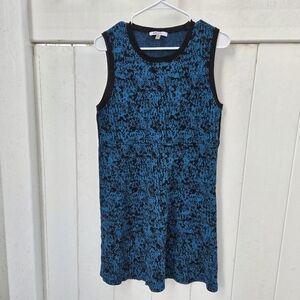 DKNYC Blue Black Abstract Crackle Knit Sleeveless Sheath Dress XL Round Neck